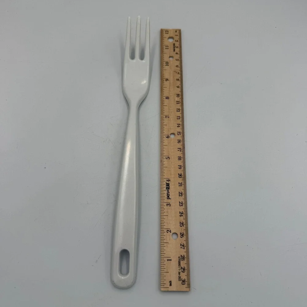 Vintage EKCO White Melamine 3 Prong Kitchen Serving Fork 11.5 Inch